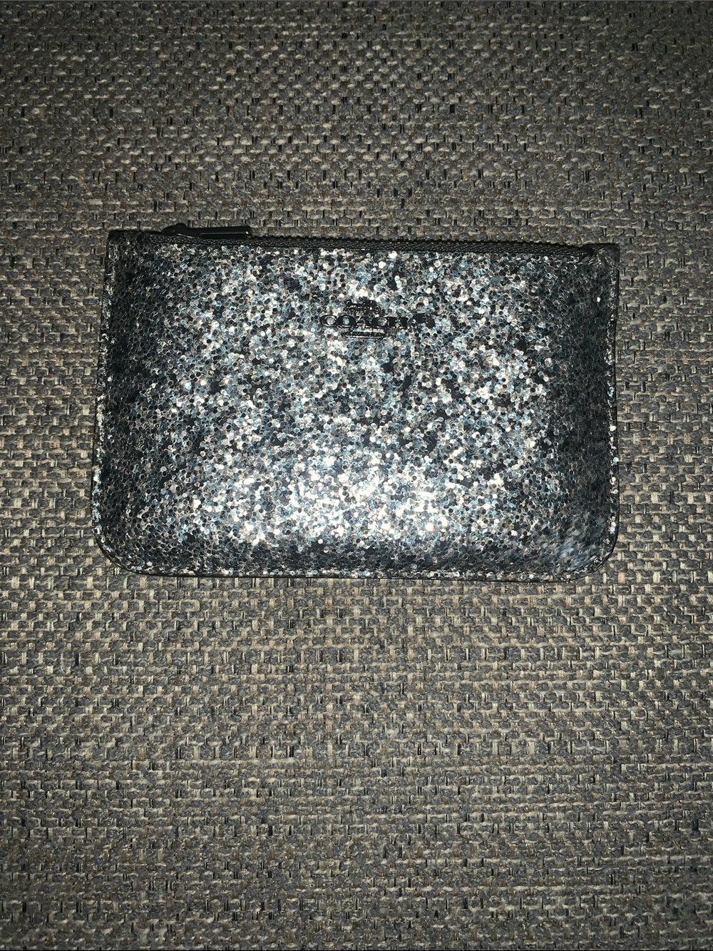 Coach Silver Glitter Slim 5 Slot zippered Card & Key Holder